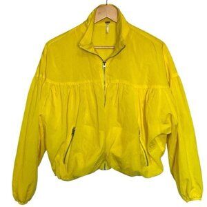 Free People Womens Yellow Nylon Windbreaker Jacket Lightweight Full Zip XS